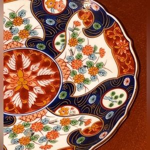 🍽️Vintage Japanese Floral Decorative Plate with Blue and Orange Accents